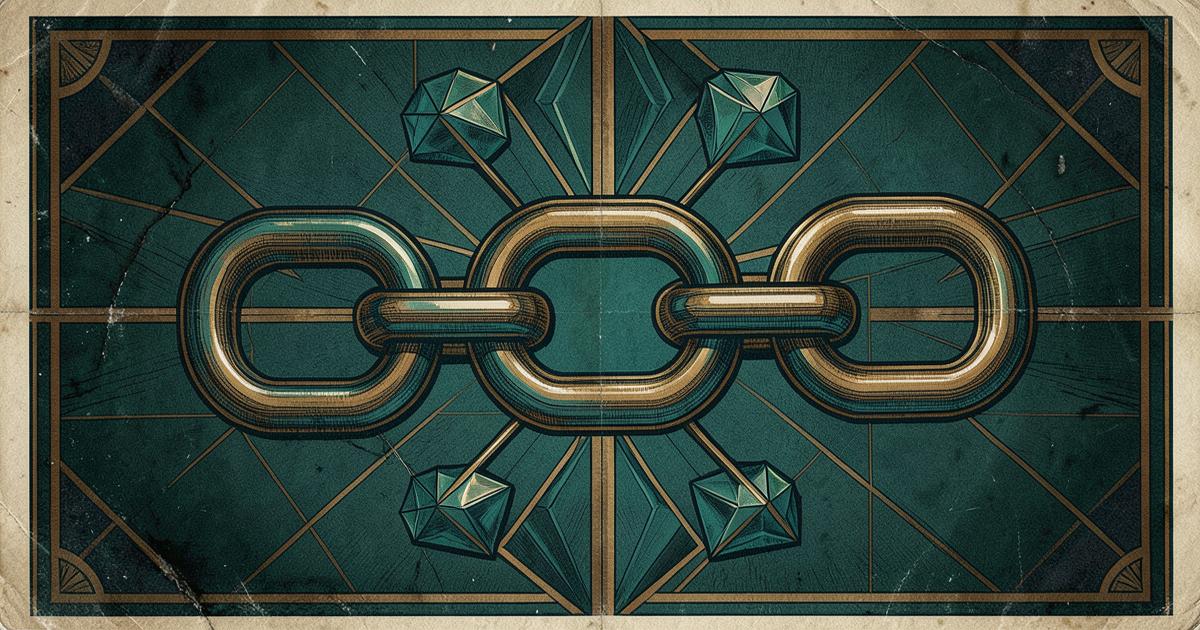 Art-déco-Grafik ineinandergreifender Kettenglieder als Sinnbild für Krypto-Trading